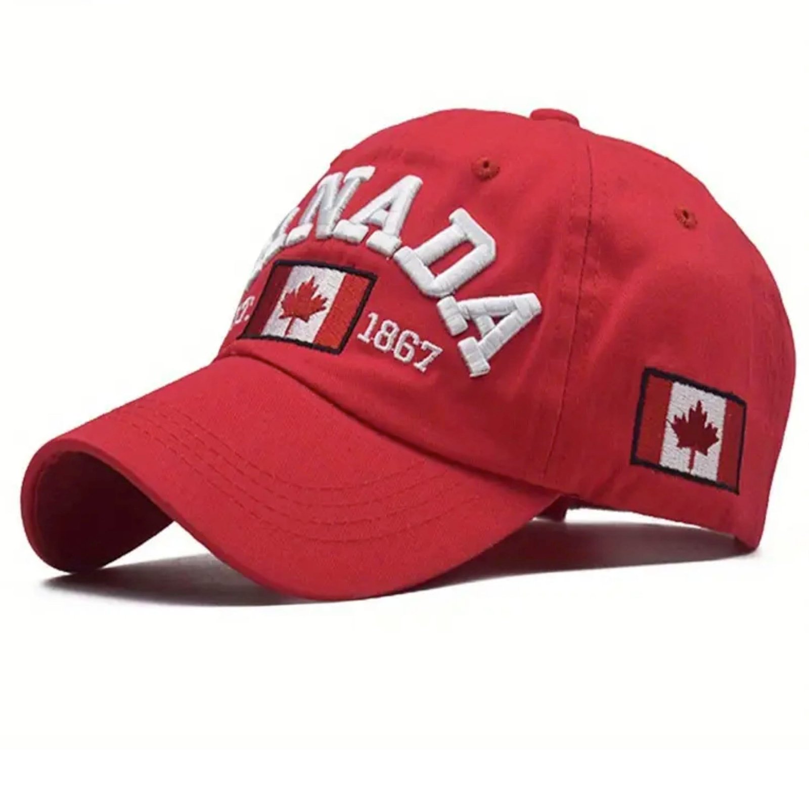 Canada Unisex Baseball Cap - 100% Baumwolle - Ahornblatt bestickt - verstellbar - Sport und Freizeit Cap für Damen und Herren, rot, 56 - Image 1