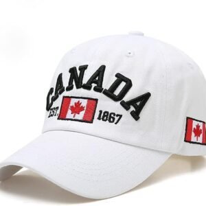 Canada Unisex Baseball Cap - 100% Baumwolle - Ahornblatt bestickt - verstellbar - Sport und Freizeit Cap für Damen und Herren, weiß, 56 - Image 1