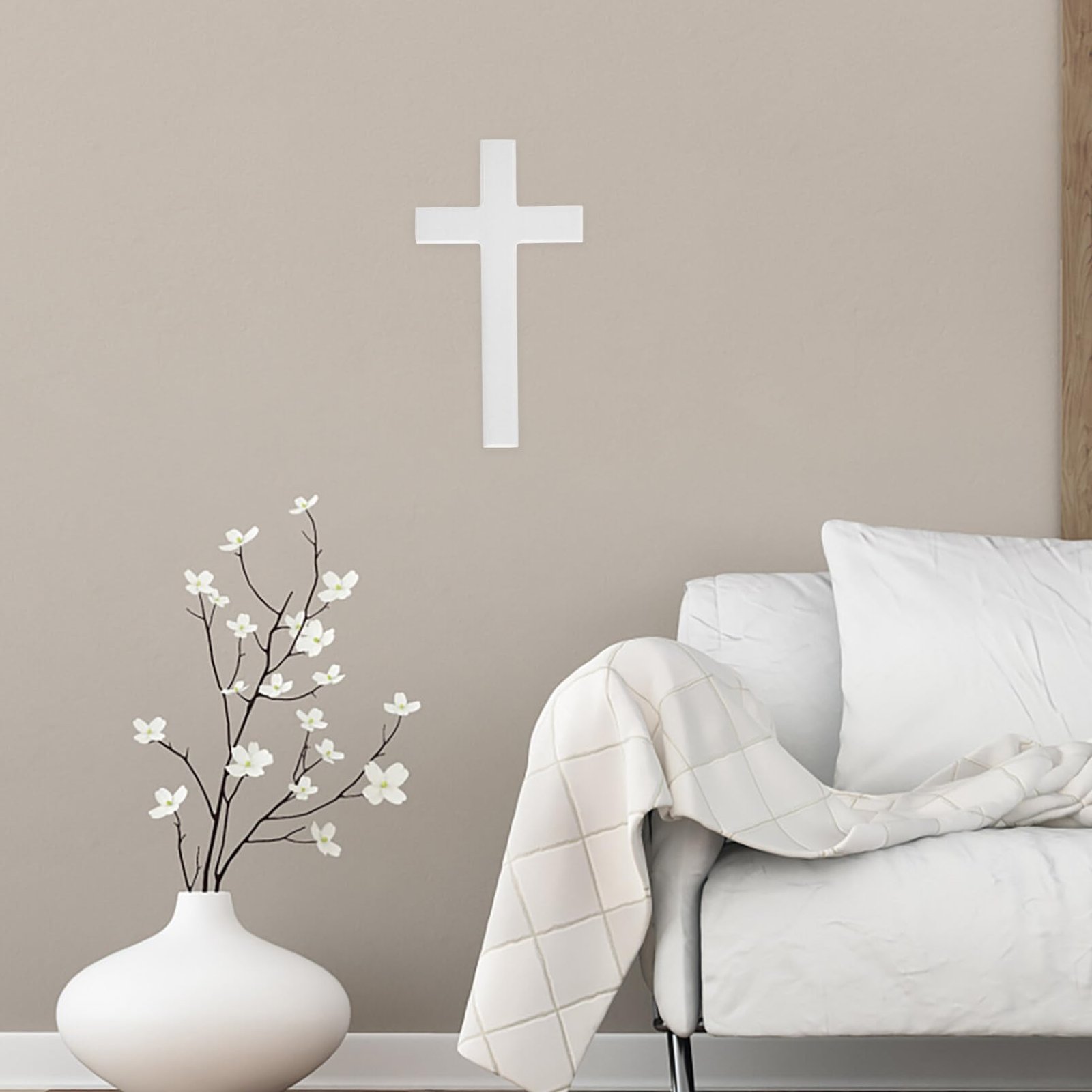 DEARMAMY Wand Holzkreuz Weißes Kreuz Wandbehang Kirchenwand Großes Kreuz Katholischer Religiöser Altar Zuhause Wohnzimmer Geschenke Für Eingangsbereich Büro - Image 3