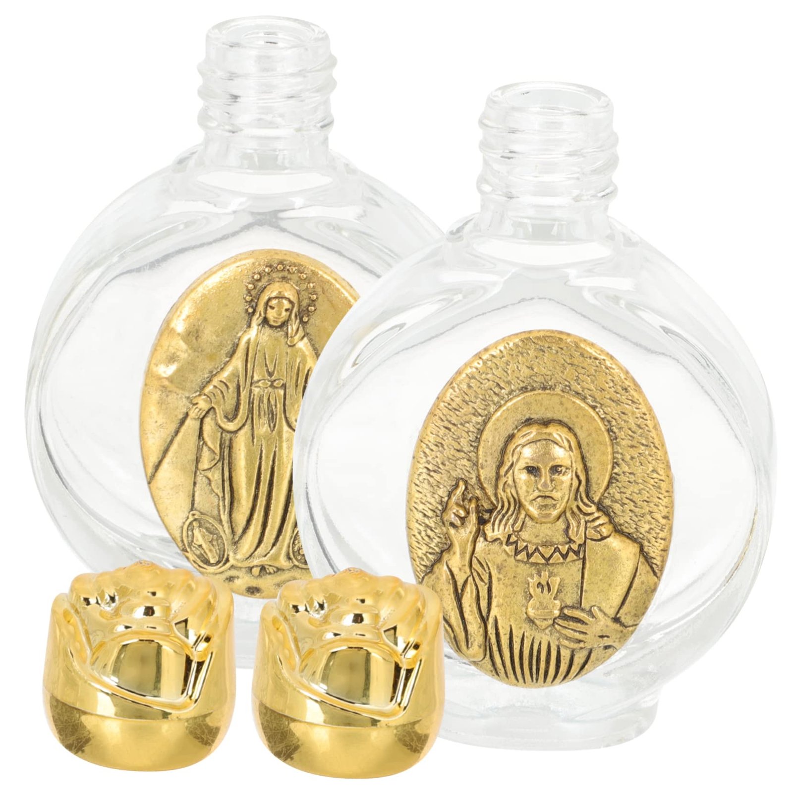 DECHOUS Weihwasserflasche 2 Stück Klein Nachfüllbar Glas mit Goldfarbener Rosenkappe Antik Dekorative Flasche für Taufe Hochzeit Kirche Religiöse Geschenkverpackung - Image 1