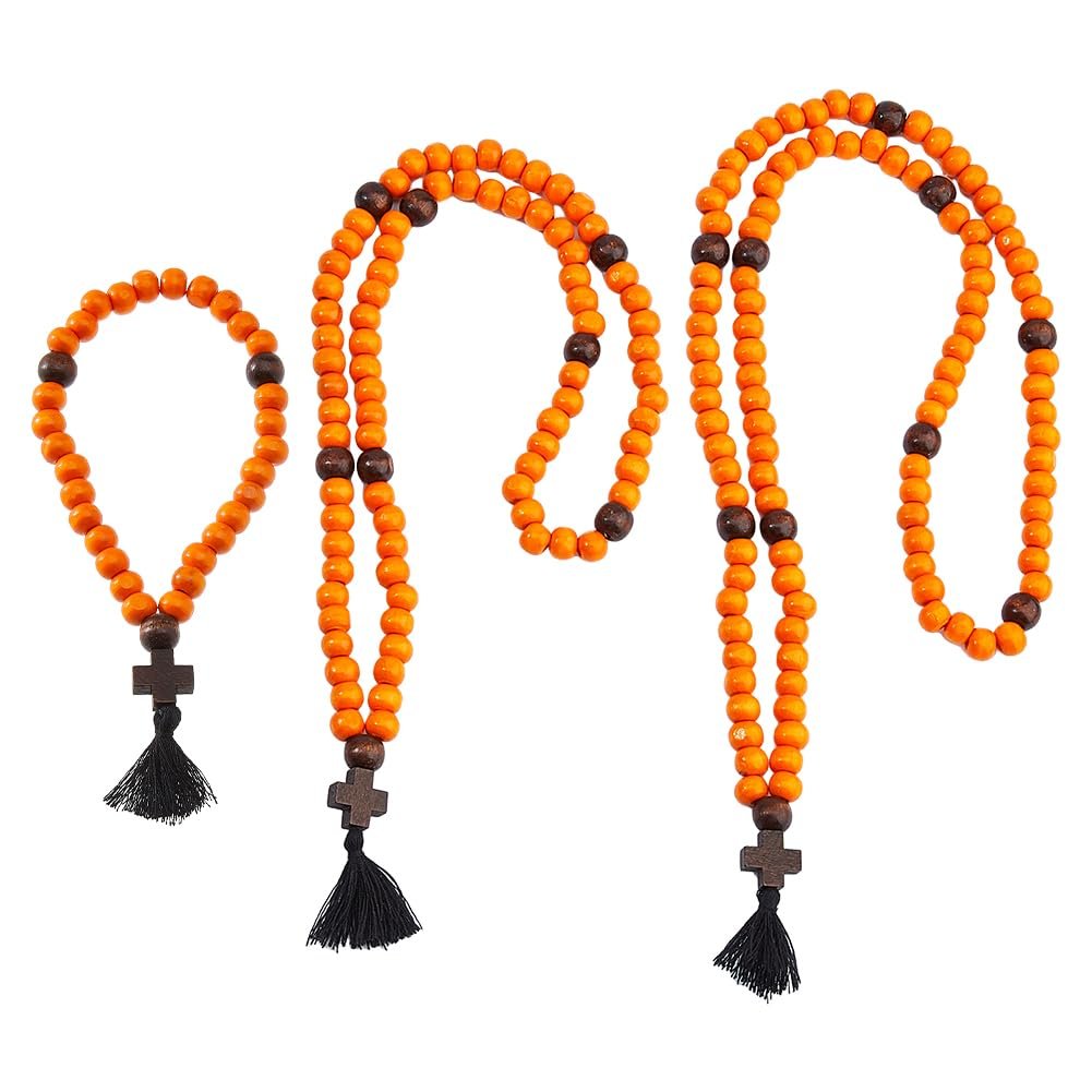 DICOSMETIC 3 Stück Christlich Orthodoxes Gebetsseil Holz Chotki 30/80/100 Knoten Anglikanische Gebetsperlen Kreuz Segensgebet Perlen Mit Quaste Religiöses Geschenk Für Männer Frauen Koralle - Image 1