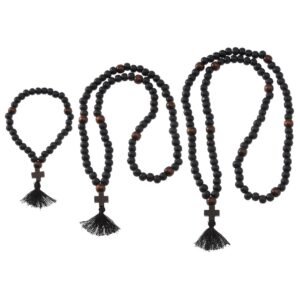 DICOSMETIC 3 Stück Christlich Orthodoxes Gebetsseil Holz Chotki 30/80/100 Knoten Anglikanische Gebetsperlen Kreuz Segensgebetperlen Mit Quaste Religiöses Geschenk Für Männer Und Frauen Schwarz - Image 1