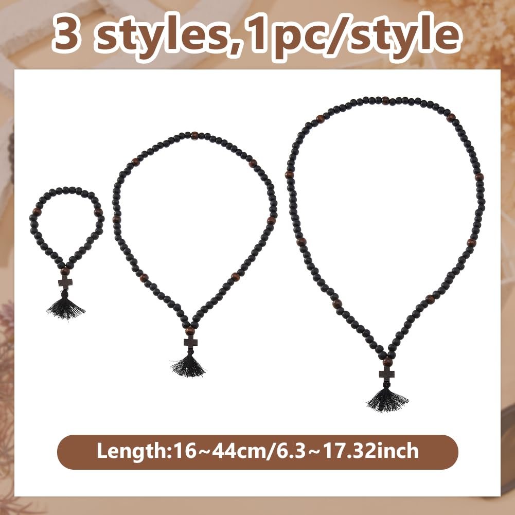 DICOSMETIC 3 Stück Christlich Orthodoxes Gebetsseil Holz Chotki 30/80/100 Knoten Anglikanische Gebetsperlen Kreuz Segensgebetperlen Mit Quaste Religiöses Geschenk Für Männer Und Frauen Schwarz - Image 2