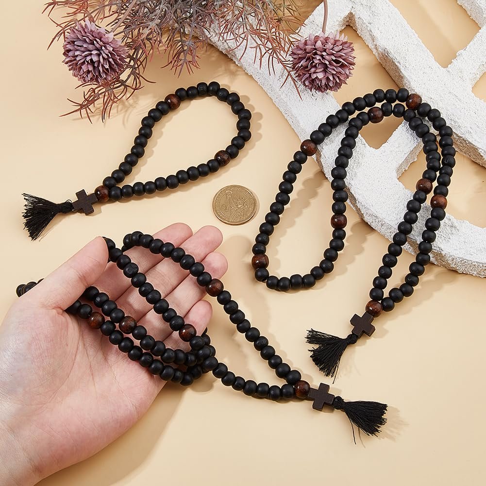 DICOSMETIC 3 Stück Christlich Orthodoxes Gebetsseil Holz Chotki 30/80/100 Knoten Anglikanische Gebetsperlen Kreuz Segensgebetperlen Mit Quaste Religiöses Geschenk Für Männer Und Frauen Schwarz - Image 3