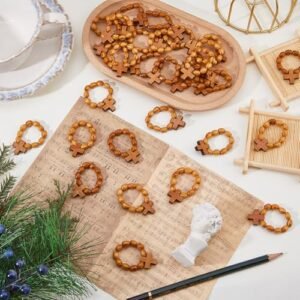 DICOSMETIC 30 Stück Holz Fingerrosenkranz Katholischer Fingerrosenring Pocket Rosenkränze Ring Mit Kreuz Goldrutenholz Heiliges Land Perlen Ring Taufe Geschenk Für Männer Frauen Hochzeit Kirche - Image 10