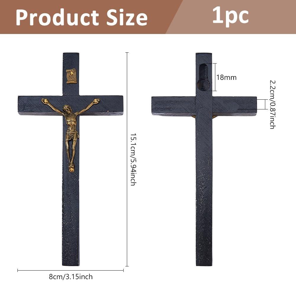 DICOSMETIC Kleines Holz Wandkreuz 15,1x8x2,2cm Schwarz Mit Legierung Jesus Und St. Benedikt Kruzifix Katholisches Wandkreuz Für Wand Religiöses Weihnachts Osterdekoration Für Zuhause Und Büro - Image 2