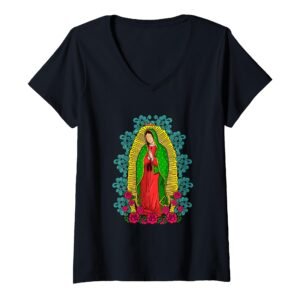 Damen Unsere Liebe Frau von Guadalupe Tepeyac Selige Mutter Juan Diego T-Shirt mit V-Ausschnitt - Image 1