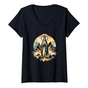 Damen Unsere Liebe Frau von Montserrat Heilige Maria Mächtiges Symbol Mutter T-Shirt mit V-Ausschnitt - Image 1