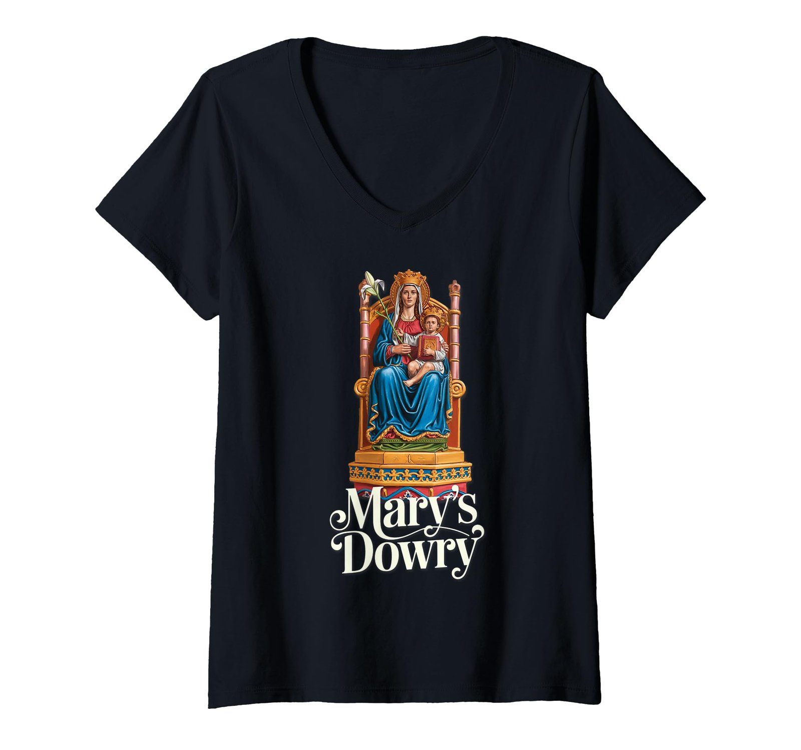 Damen Unsere Liebe Frau von Walsingham Nazareth Marian Catholic T-Shirt mit V-Ausschnitt - Image 1