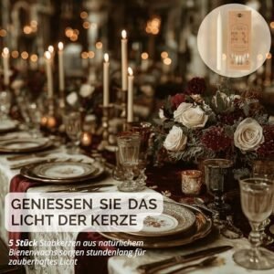 Danilovo Reine Bienenwachs Stabkerzen 5 Stück – Natürliche, Nachhaltige, Lang Brennende Bienenwachskerze für Jeden Anlass & Kerzenständer - Tropffrei, Rauchfrei, Honigduftende, Weiß - Image 10