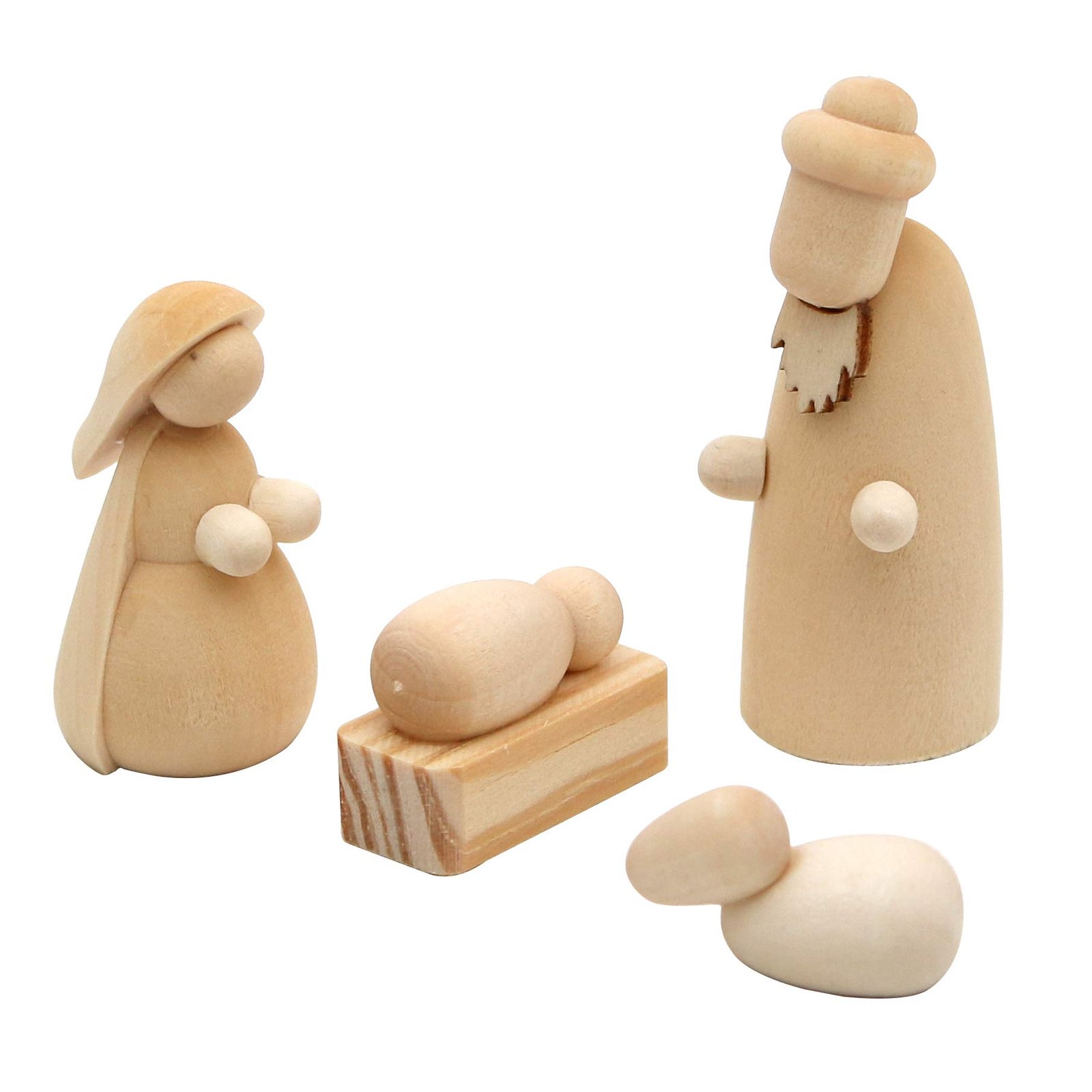 Dekohelden24 Handgedrechselte Holz Krippenfiguren als 4er Set, Maße L/B/H: 2 x 2 x 5,5 cm. - Image 1