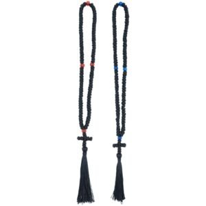 Dolltobe Gebetsschnur, orthodoxe Gebetsschnur, 100 Knoten, geknotet, Komboskoini, 21,6 cm, mit roter Perlenkreuz-Quaste, handgefertigt, griechisch für spirituelles Wohlbefinden und Schutz - Image 1