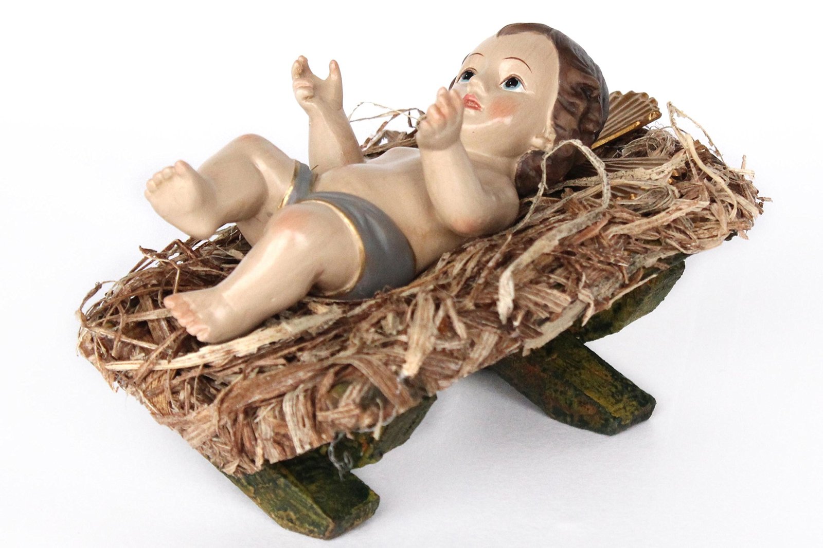 ELLUG Jesus Christkind Jesuskind Christuskind 12,5 * 5,5cm mit Heiligenschein auf Stroh in Holzkrippe 13x8 cm, lose - Image 1