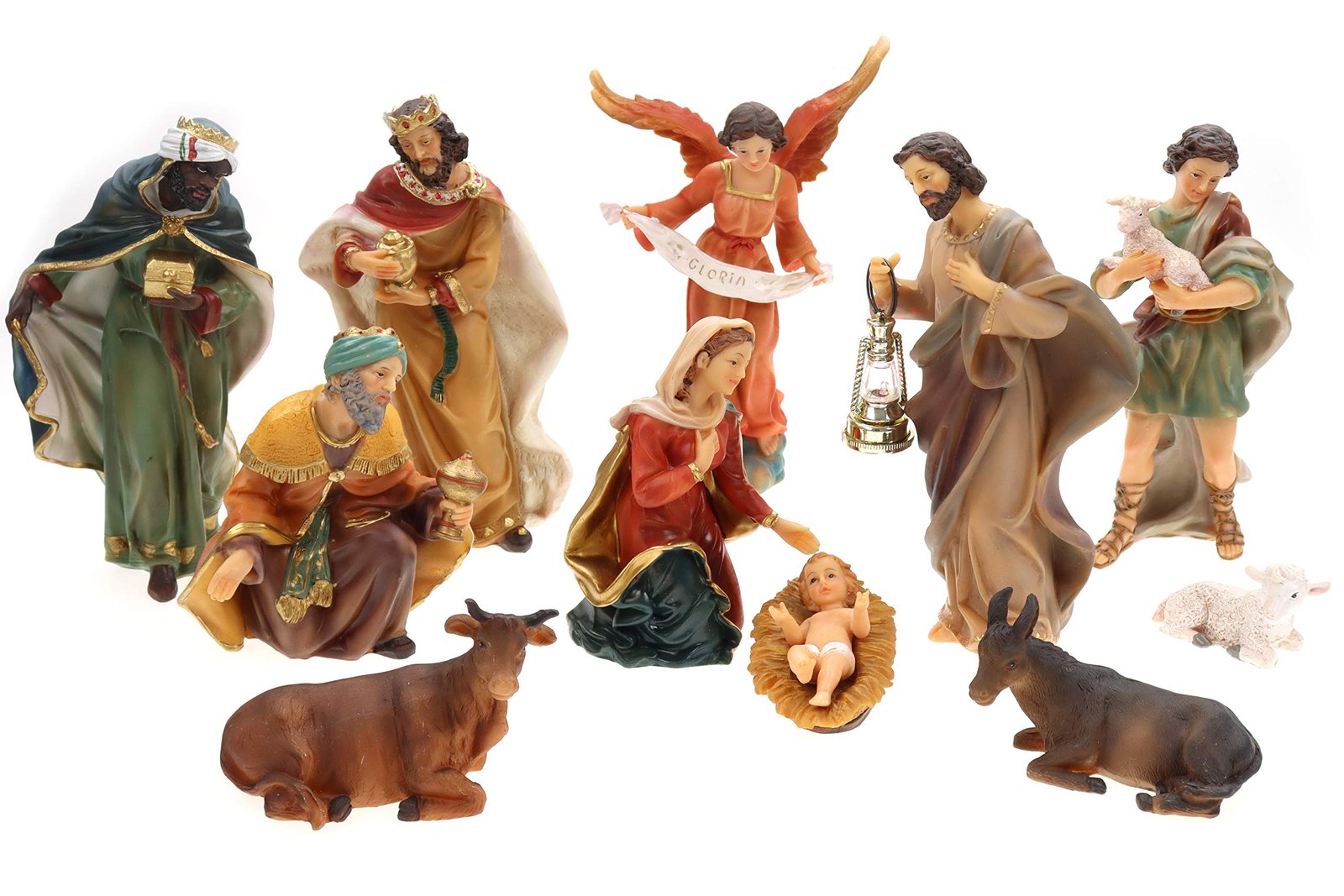 ELLUG Krippefiguren Set 11teilig, Höhe bis zu 19cm Laterne mit Licht, Weihnachtskrippe Figuren Krippenzubehör Weihnachtsdeko, aus Polyresin - Image 1