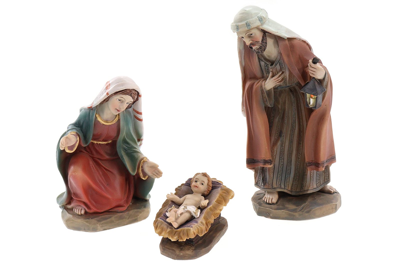 ELLUG Krippenfiguren Set 3tlg. heilige Familie: Maria, Josef & Jesus in Krippe H.: ca. 11cm, Weihnachtskrippe Figuren Krippenzubehör Weihnachtsdeko - Image 1