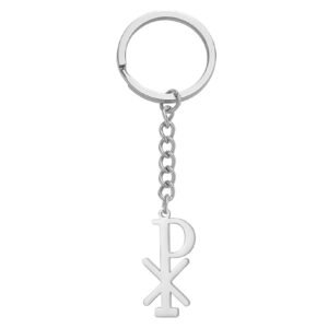 EUEAVAN Chi Rho Schlüsselanhänger mit Christogramm-Symbol, Alpha-Omega-Schlüsselanhänger, IXCI Nika, Jesus Christus, christliches Amulett (silver) - Image 1