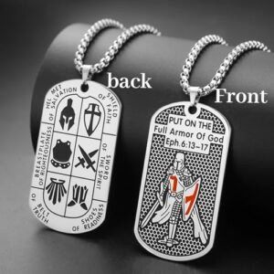 EUEAVAN Kreuzritter-Templer-Halskette für Männer Epheser 6:16-17 Rüstung Gottes Jerusalem-Kreuz-Erkennungsmarke-Anhänger Heiligenmedaille-Amulett Katholischer Schmuck (Boxkette Silber) - Image 10