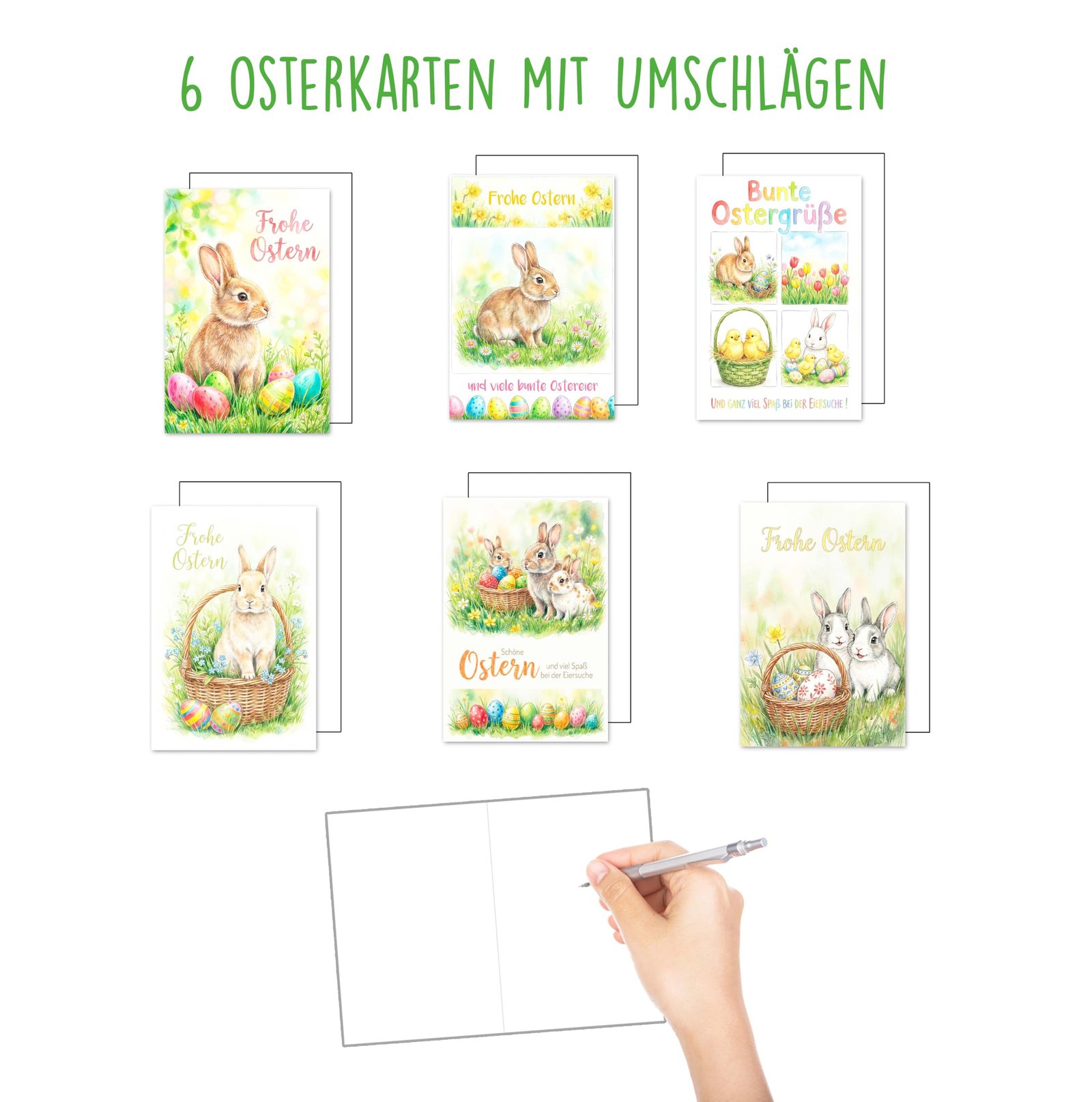 Edition Seidel Set 6 Grußkarten zu Ostern mit Umschlag. Glückwunschkarten Osterkarten Doppelkarten Klappkarten Kartenset Karte Grußkarte Gruß Spruch Frohe Ostern Osterfest (SW026) - Image 2