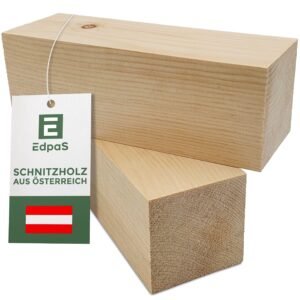 Edpas Schnitzholz Zirbenholz - 2er Set Holzblock (20x7x7cm) - Großes Schnitzholz Zirbel Rohlinge - Naturbelassenes Holz zum Schnitzen für Kinder - Drechselholz aus Zirbe - Image 1