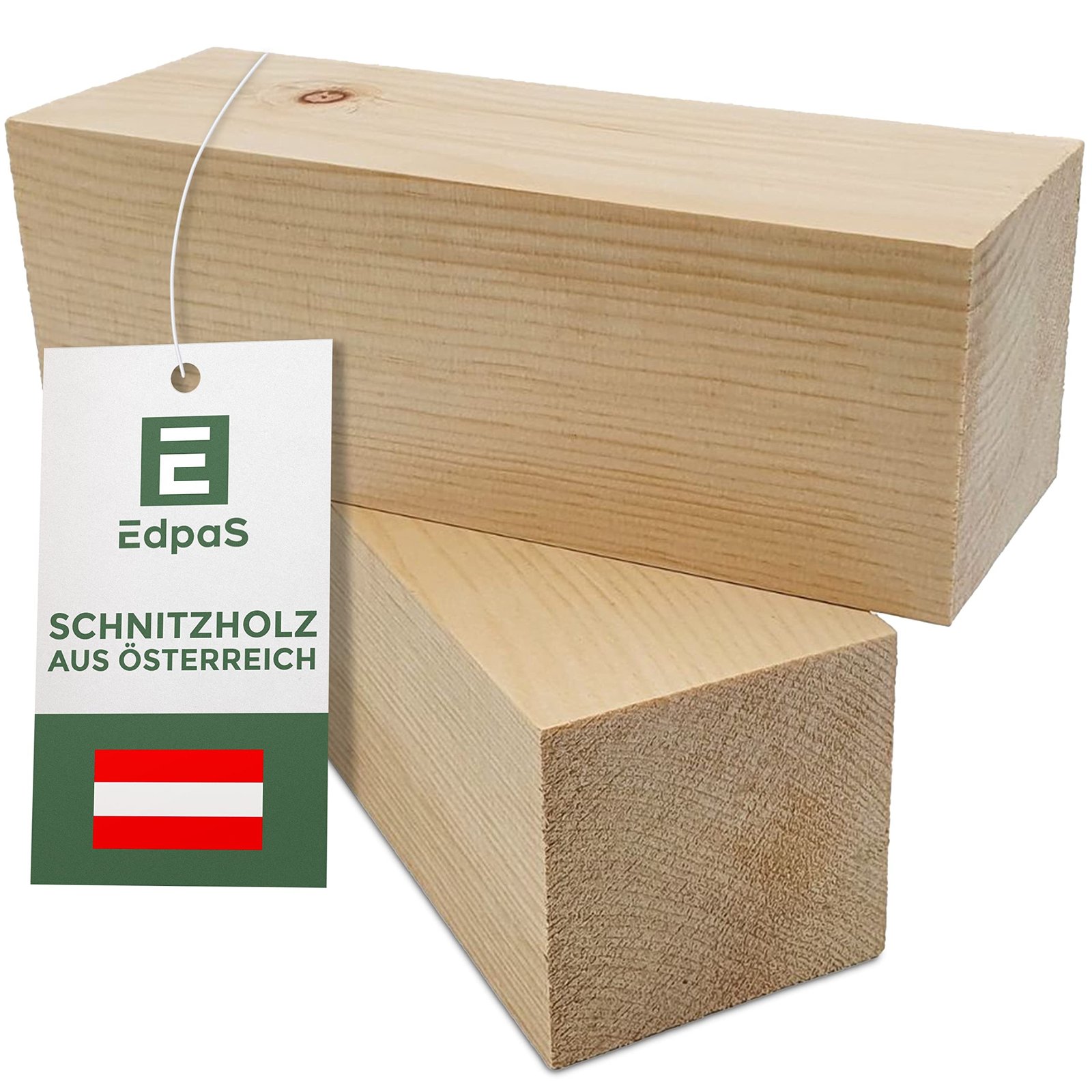Edpas Schnitzholz Zirbenholz - 2er Set Holzblock (20x7x7cm) - Großes Schnitzholz Zirbel Rohlinge - Naturbelassenes Holz zum Schnitzen für Kinder - Drechselholz aus Zirbe - Image 1