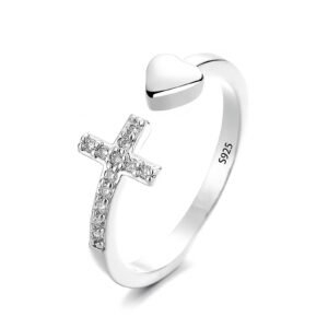 Epoch World 925 Sterling Silber Ringe Verstellbarer Kreuz Ringe Herz Ring Silber 925 Damen Zirkonia Silber Ring für Damen Frauen Mädchen Schmuck - Image 1