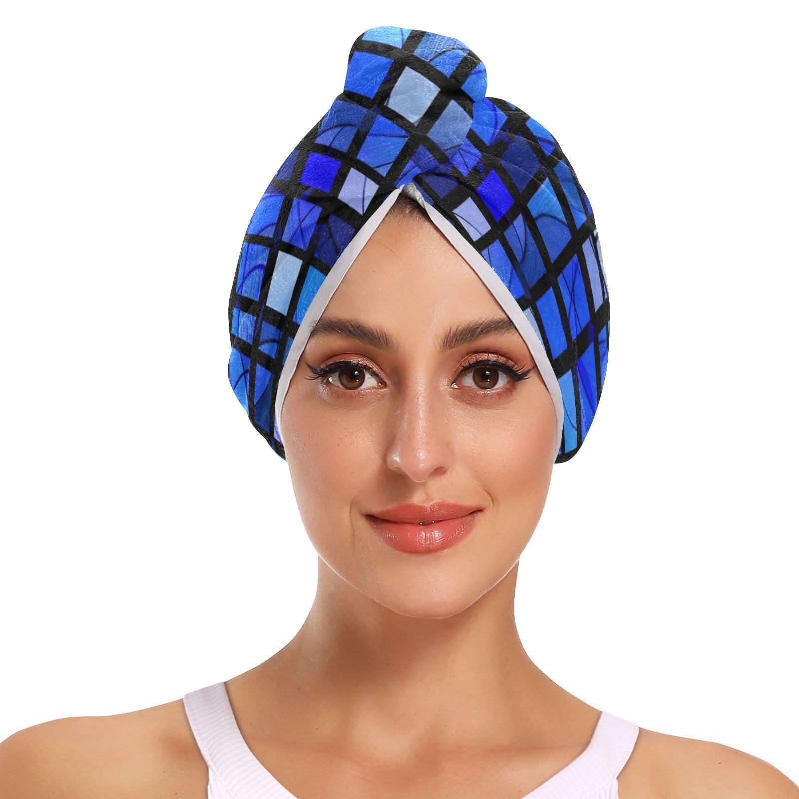 EtherSpher Blaues Gitter-Handtuch mit Knopf für lockiges Haar, lange und kurze Haare, Wickel für Frauen, Pa?oletas para la cabeza, 2 Stück - Image 1