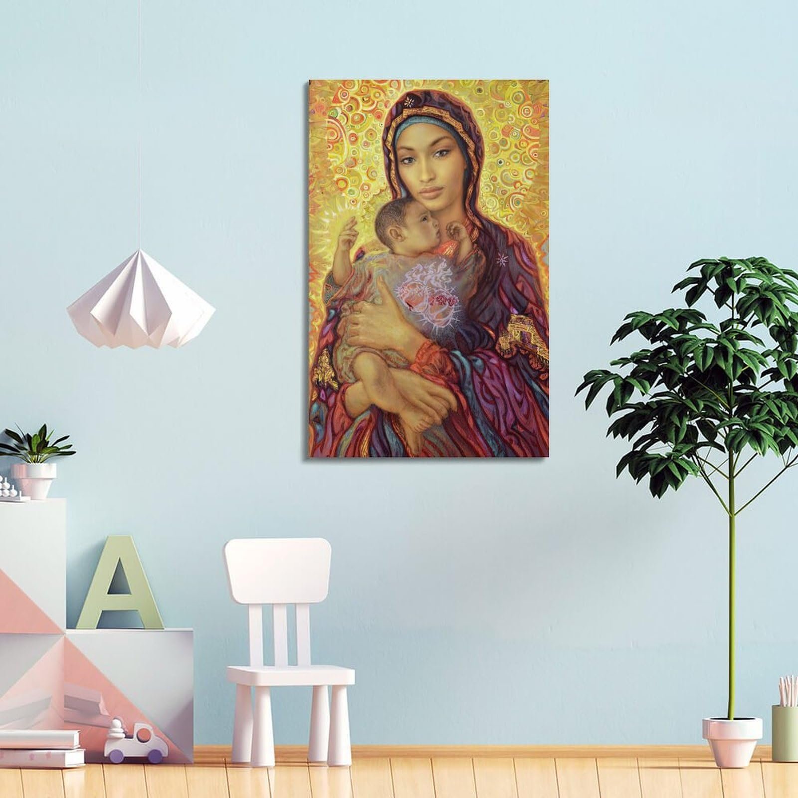 FYRNQ Poster mit Jungfrau Maria, Heilige Maria, unsere Liebe Frau von Kibeho, Retro, ästhetisch, Raumdekoration, Gemälde, Leinwand, Heim- und Bürodekoration, 40 x 60 cm, Rahmenstil - Image 4