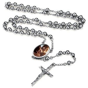 FaithHeart personalisierte Rosenkranz Kette für Damen Herren Rosenkranz Halskette mit Foto Gravur Rosary Necklace für Geburtstag Muttertag - Image 1