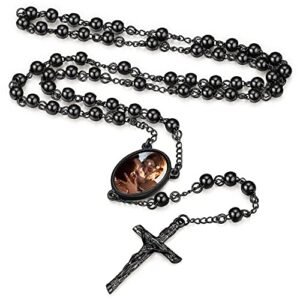 FaithHeart schwarz Rosenkranz Halskette mit Foto Gravur Personalisierte Rosenkranz Kette mit Geschenkebox für Muttertag Valentinstag - Image 1