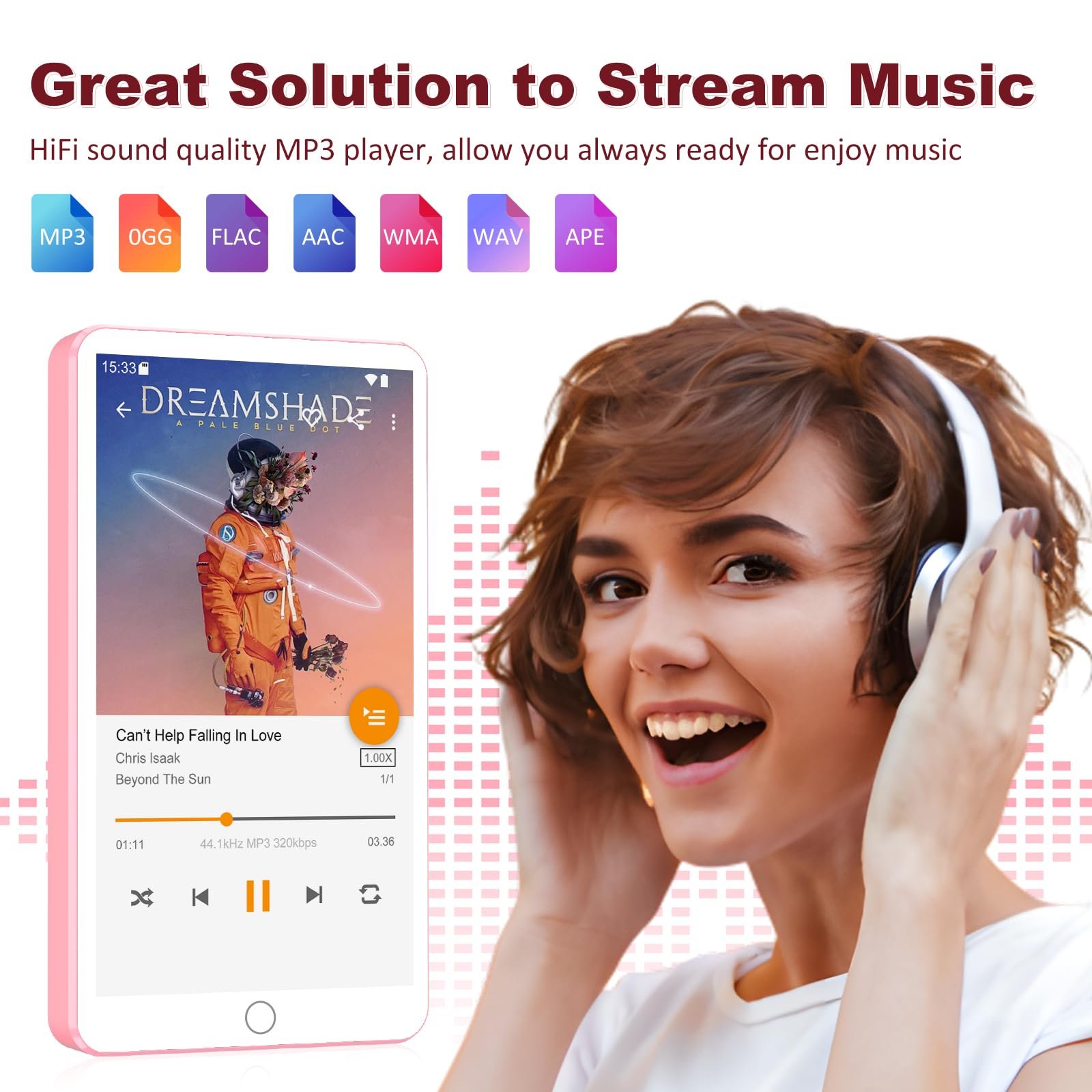 Fanvace 144GB MP3 Player mit Bluetooth und WiFi, Android 13 MP3 MP4 Player mit 4 Zoll Touchscreen und Lautsprecher, MP3 Musikplayer mit Spotify, Audible, Amazon Music, Play Store (Rosa) - Image 3