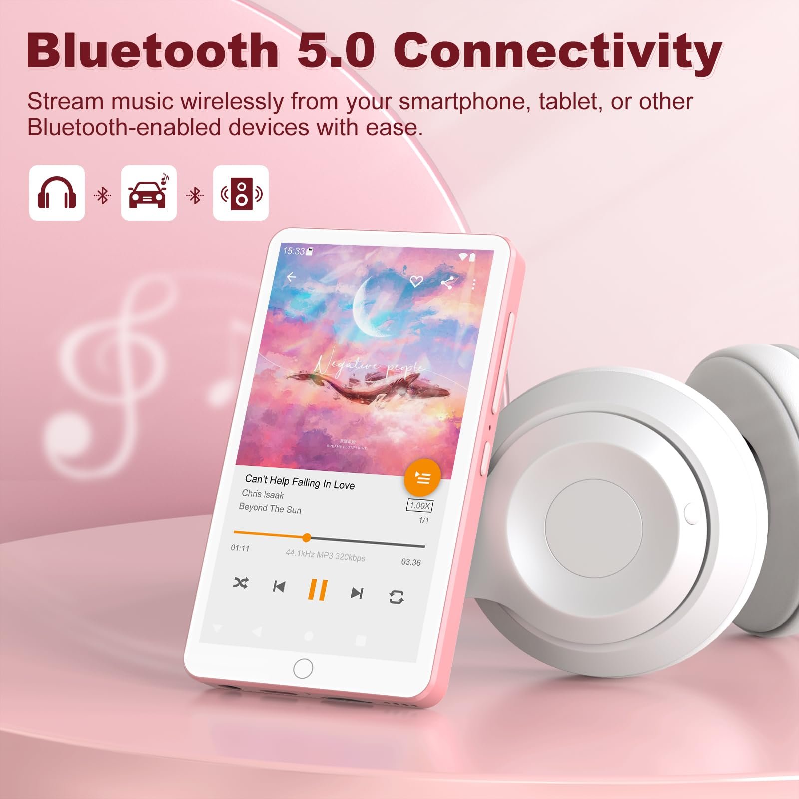 Fanvace 144GB MP3 Player mit Bluetooth und WiFi, Android 13 MP3 MP4 Player mit 4 Zoll Touchscreen und Lautsprecher, MP3 Musikplayer mit Spotify, Audible, Amazon Music, Play Store (Rosa) - Image 4