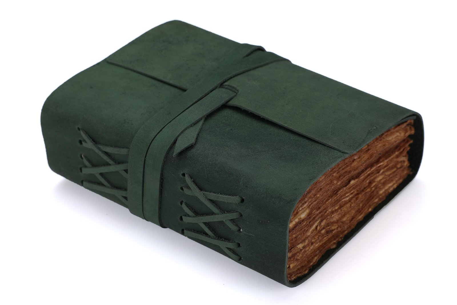Fausta Vintage Klapp-Leder-Tagebuch für Damen & Herren, 240 Seiten (A4), handgefertigtes Notizbuch zum Schreiben, Büttenrand-Baumwollpapier (150 g/m²) | Hunter Green Reisetagebuch/Skizzenbuch - Image 1