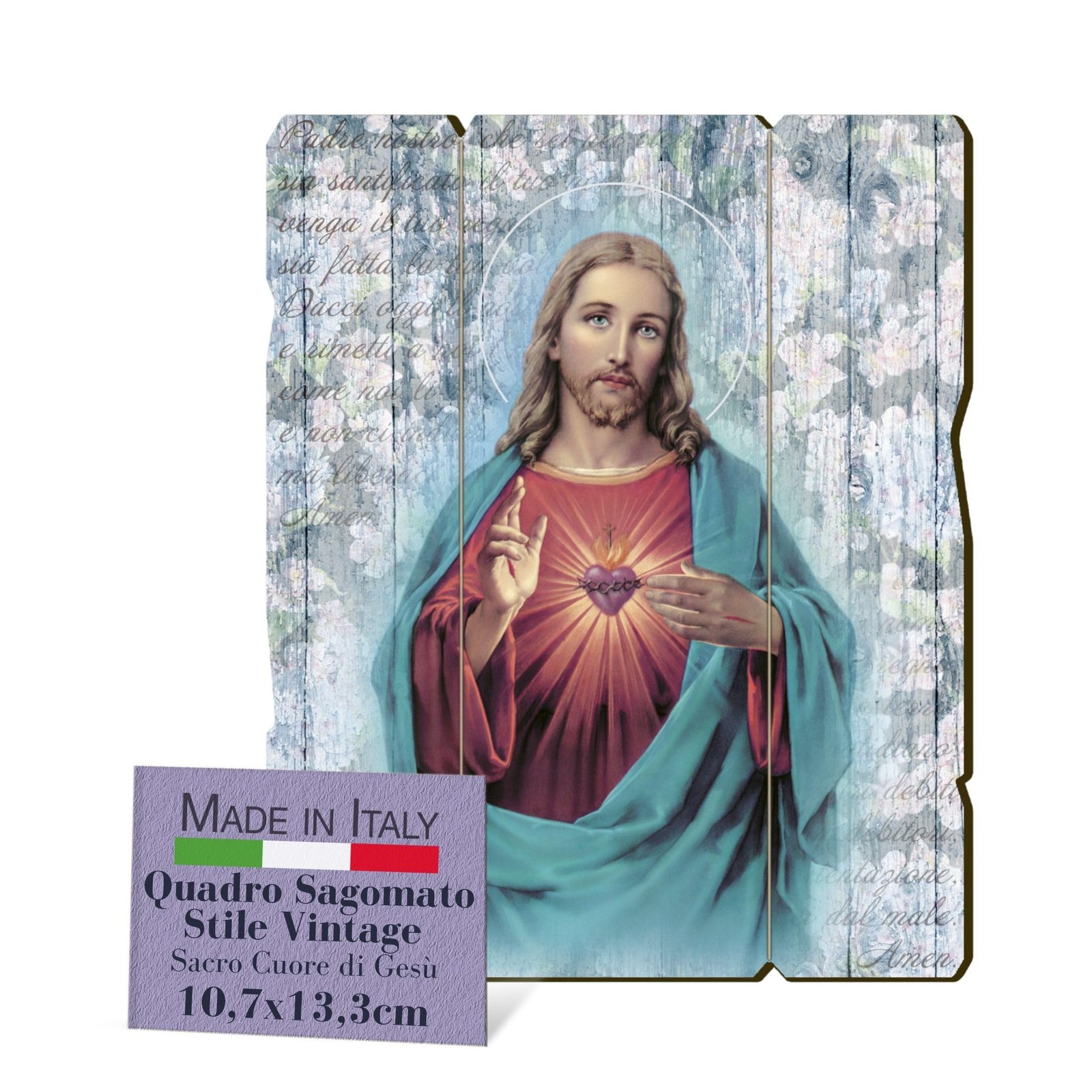 Fratelli Bonella Bild Heiliges Herz Jesu aus Pappelholz, religiös, 10,7 x 13,3 cm, 100 % Made in Italy - Image 1