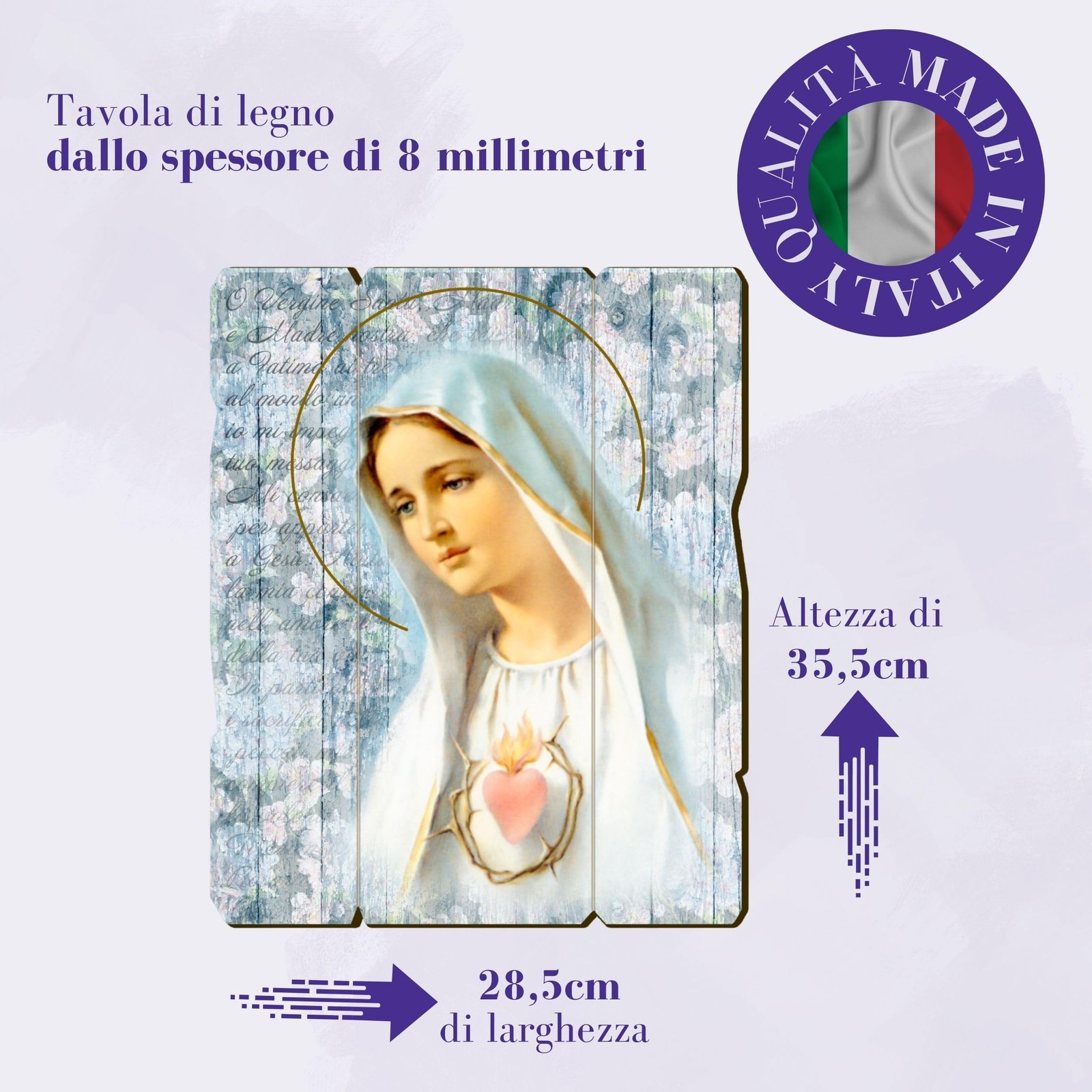 Fratelli Bonella, Bild Madonna von Fatima, Vintage-Stil, Pappelholz, Dicke 8 mm, Bild Madonna für Schlafzimmer, 28,5 x 35,5 cm, 100 % Made in Italy - Image 2