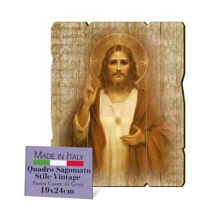 Fratelli Bonella, Bild des Heiligen Herzens Jesu, Vintage-Stil, Pappelholz, Dicke 8 mm, religiöses Schlafzimmer, 19 x 24 cm, 100 % Made in Italy - Image 1