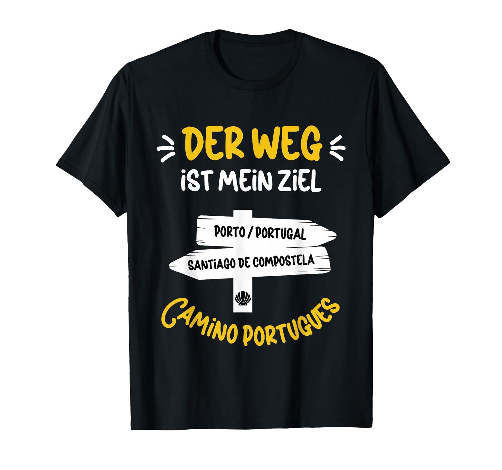 Geschenke für Jakobsweg Geschenkideen Für Wanderer Der Weg Ist Mein Ziel Pilgern Jakobsweg Camino Portugues T-Shirt Schwarz Unisex Erwachsene Klein Crew-Ausschnitt Kurzarm Klassische Passform T-Shirt - Image 1