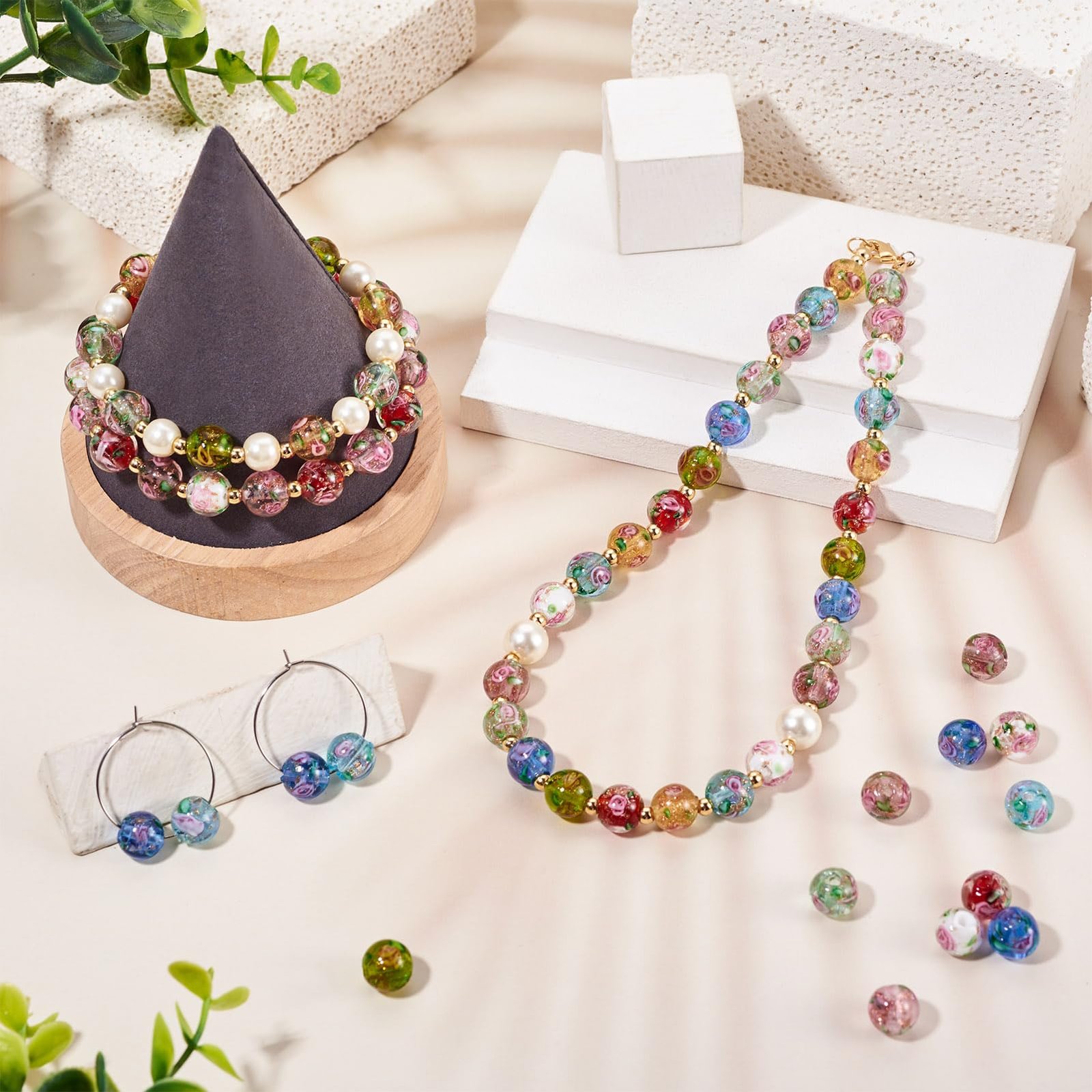 Glasperlen mit Blumen-Glasperlen für Rosenkranz, Schmuckherstellung, Schamottestein, 10 mm, 40 Stück/Strang, 10 mm - Image 2