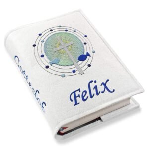 Gotteslob Gotteslobhülle Großdruck Kreuz Fische Punkte blau Filz mit Namen bestickt hellgrau weiß dunkelgrau lila blaugrau dunkelblau türkis maigrün flieder (weiß) - Image 1