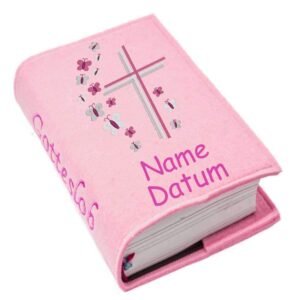 Gotteslob Gotteslobhülle Hülle Kreuz Schmetterlinge pink rosa Filz Namen bestickt Einband Umschlag personalisierte Gesangbuchhülle, Farbe:rosa - Image 1