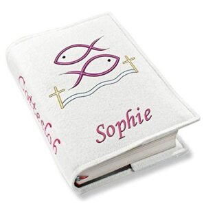 Gotteslob Gotteslobhülle Kreuz Fische Wasser pink Kunstleder mit Namen bestickt weiß, Farbe:weiß - Image 3