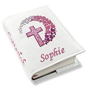 Gotteslob Gotteslobhülle Kreuz Herzen pink Kunstleder mit Namen bestickt weiß, Farbe:weiß - Image 3