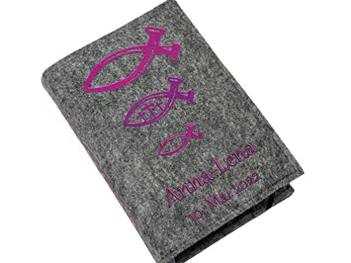 Gotteslobhülle mit Namen aus Filz einband Fische Pink Gesangbuch einband Kommunion gotteslob hülle - Image 10