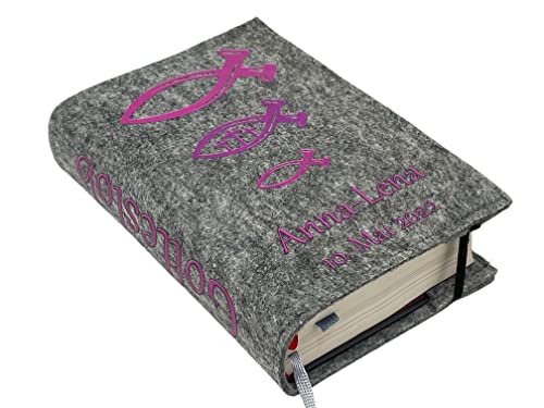 Gotteslobhülle mit Namen aus Filz einband Fische Pink Gesangbuch einband Kommunion gotteslob hülle - Image 3