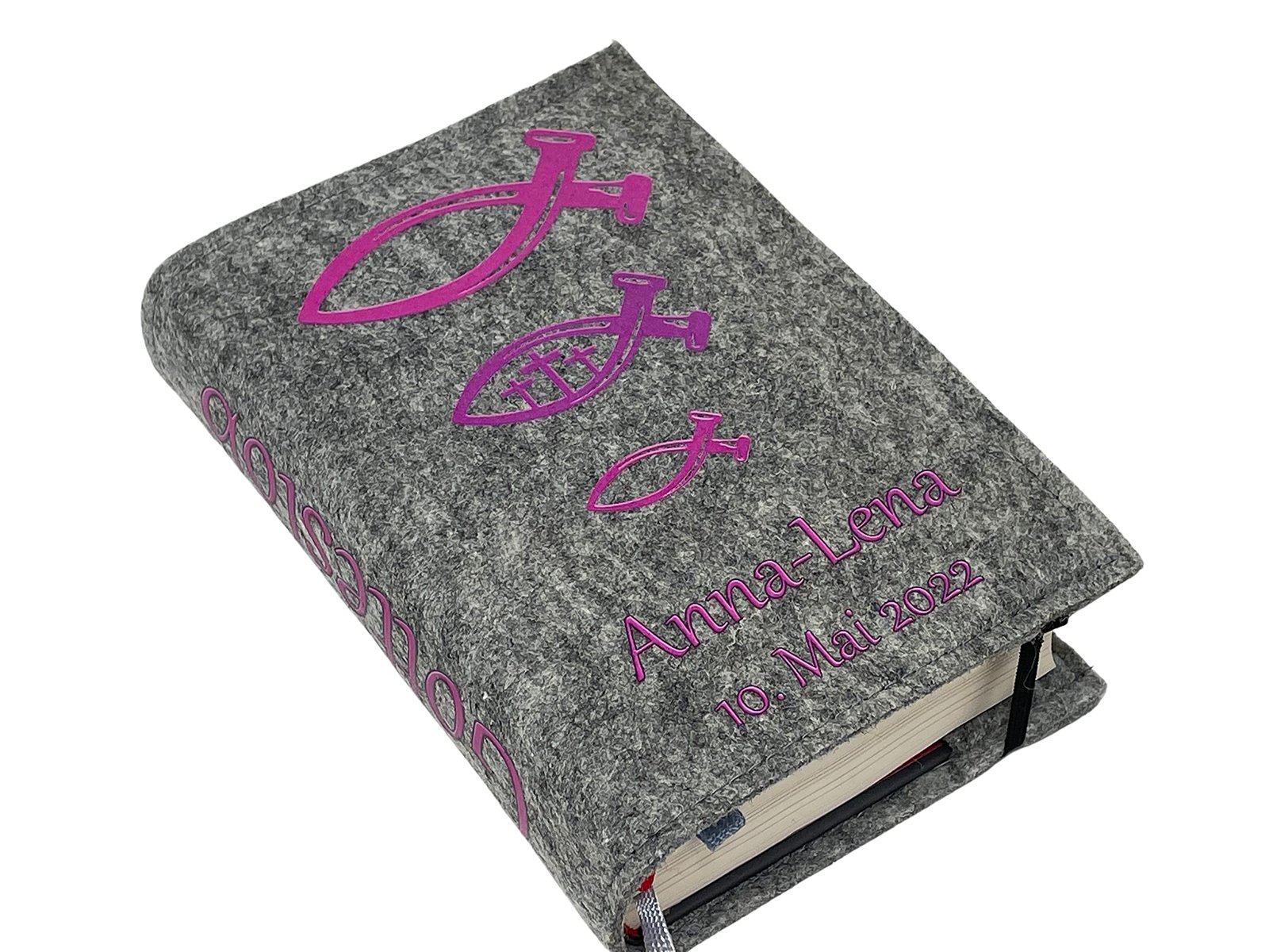 Gotteslobhülle mit Namen aus Filz einband Fische Pink Gesangbuch einband Kommunion gotteslob hülle - Image 5
