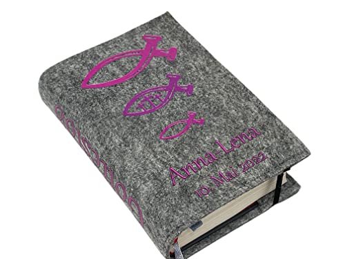 Gotteslobhülle mit Namen aus Filz einband Fische Pink Gesangbuch einband Kommunion gotteslob hülle - Image 6