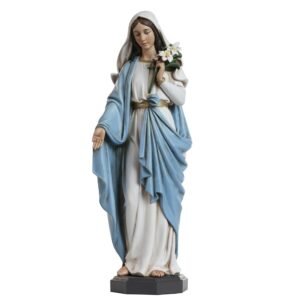 Grace4Joy Gesegnete Mutter Maria Statue - 25 cm Madonna Heilige Maria Statue Elegante Wohnkultur, handbemalte Heilige Maria mit Lilien Figur aus der Renaissance Sammlung - Image 1
