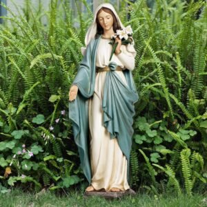 Grace4Joy Jungfrau Maria Gartenstatue, 61 cm, Heilige Maria hält Lilien, Outdoor-Skulptur, gesegnete Jungfrau Outdoor-Statue für Haus, Hof, Terrasse, Rasen, Flur, Dekor - Image 1