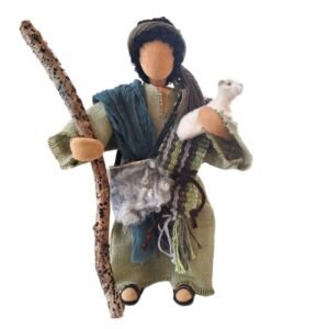 Guter Hirte (Figur fertiggestellt mit Lamm und Felltasche) | Erzählfigur | Krippenfigur 30cm - Image 1