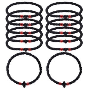 HOBBIESAY 12PCS Griechisch-Orthodoxe Gesegnete Rote Handgefertigte Geflochtene Gebetsschnur Christliches Gebetsarmband Schutz-Autoanhänger Protestantische Perlen Segens-Deko Geschenk - Image 1