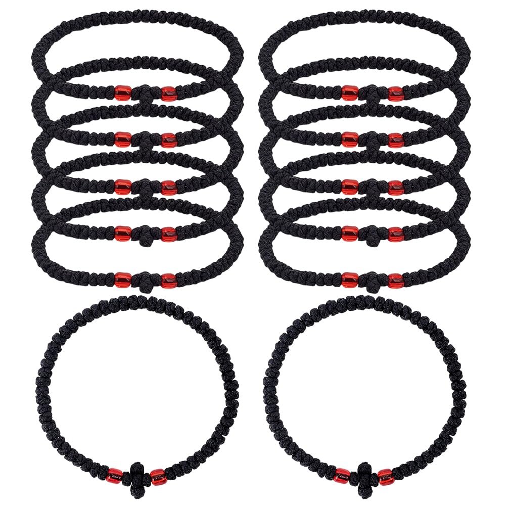 HOBBIESAY 12PCS Griechisch-Orthodoxe Gesegnete Rote Handgefertigte Geflochtene Gebetsschnur Christliches Gebetsarmband Schutz-Autoanhänger Protestantische Perlen Segens-Deko Geschenk - Image 1